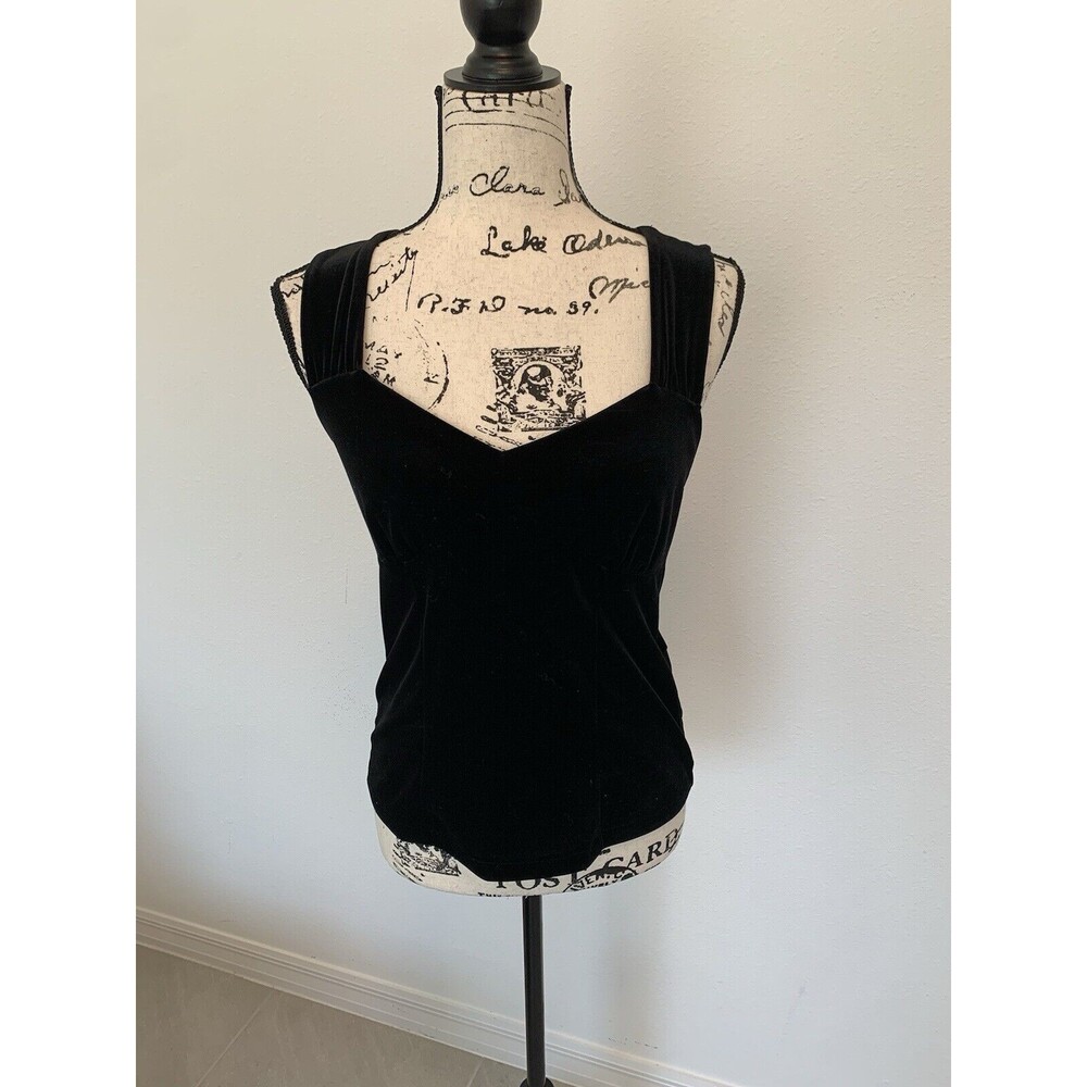 WHBM White House Black Market Black Sweetheart Neck Black Velvet Blouse Size S